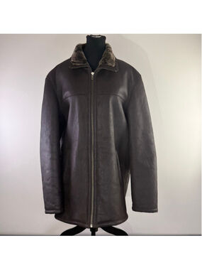 Danier Sheepskin Jacket Men M Shearling Vintage Leather Coat Quiet Luxury Brown